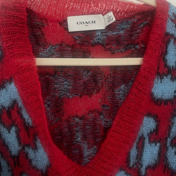 Coach Camo Print Intarsia V Neck Sweater Large - Picture 6 of 8
